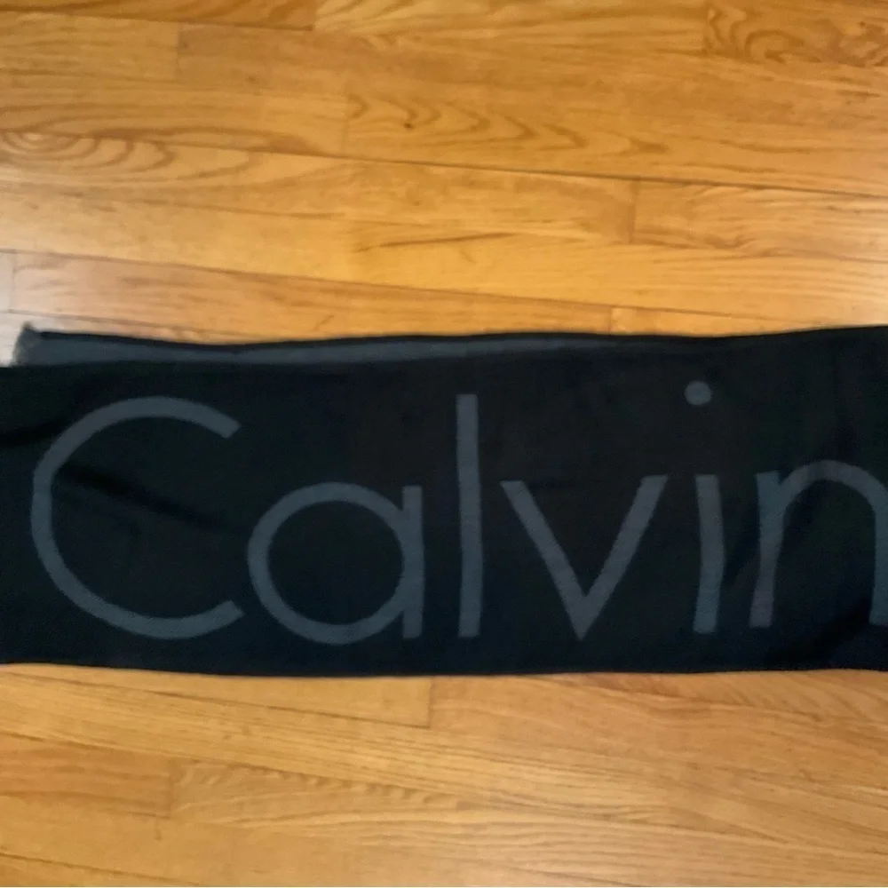 Calvin Klein Scarf Black Gray 70” x 20” Fringe Unisex